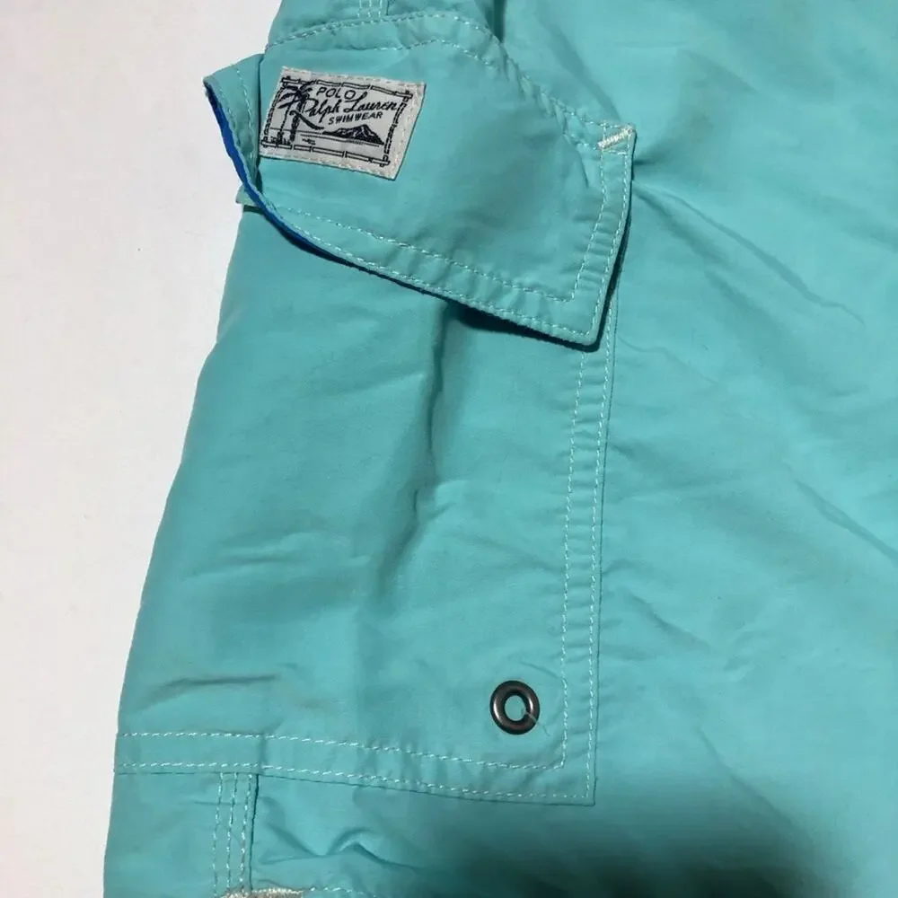 Polo Ralph Lauren mens L bathing suit turquoise blue drawstring waist pockets